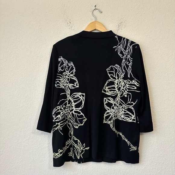 MISOOK Embroidered One Button Knit Suit Jacket Black Shoulder Padded - Picture 6 of 9